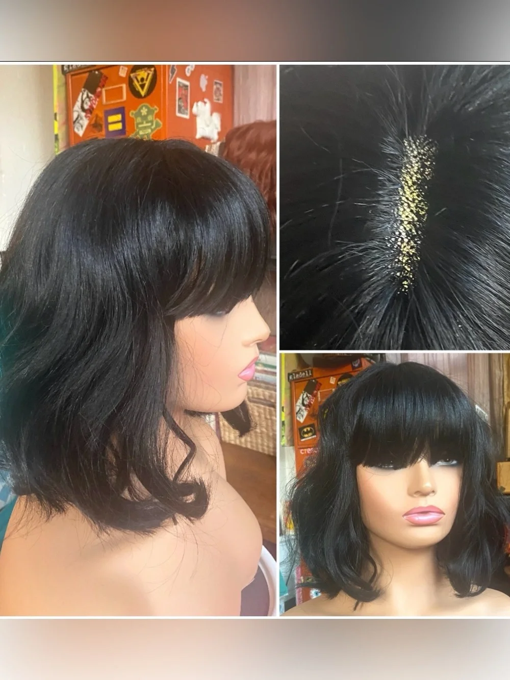 Realistic black bob with lace part